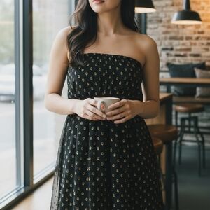 Greylin Strapless Dress in Black with sparkling Gold Accents